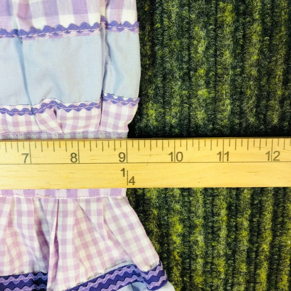 Kids‎ Lavender Gingham Ruffle Tiered Dress with Navy Trim